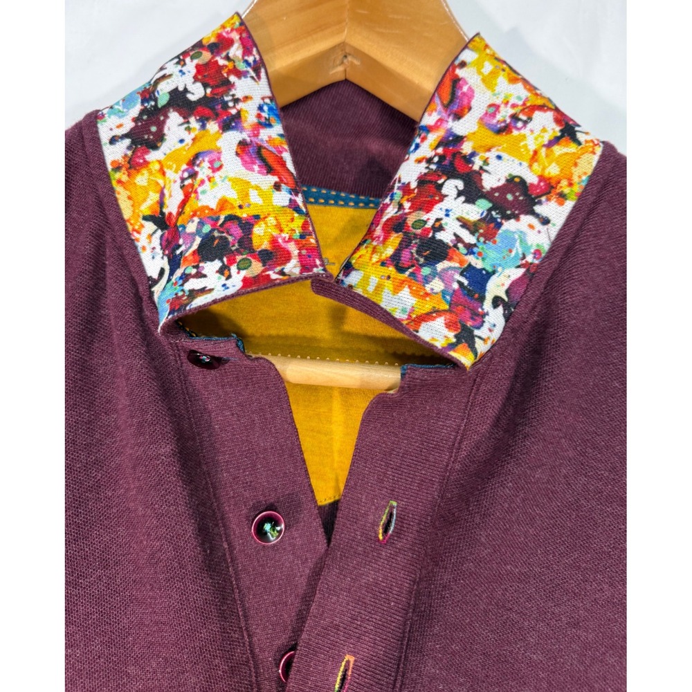 Robert Graham Mens XL Polo Shirt Burgundy Splatter Collar Cotton Modal Knit - Picture 2 of 10